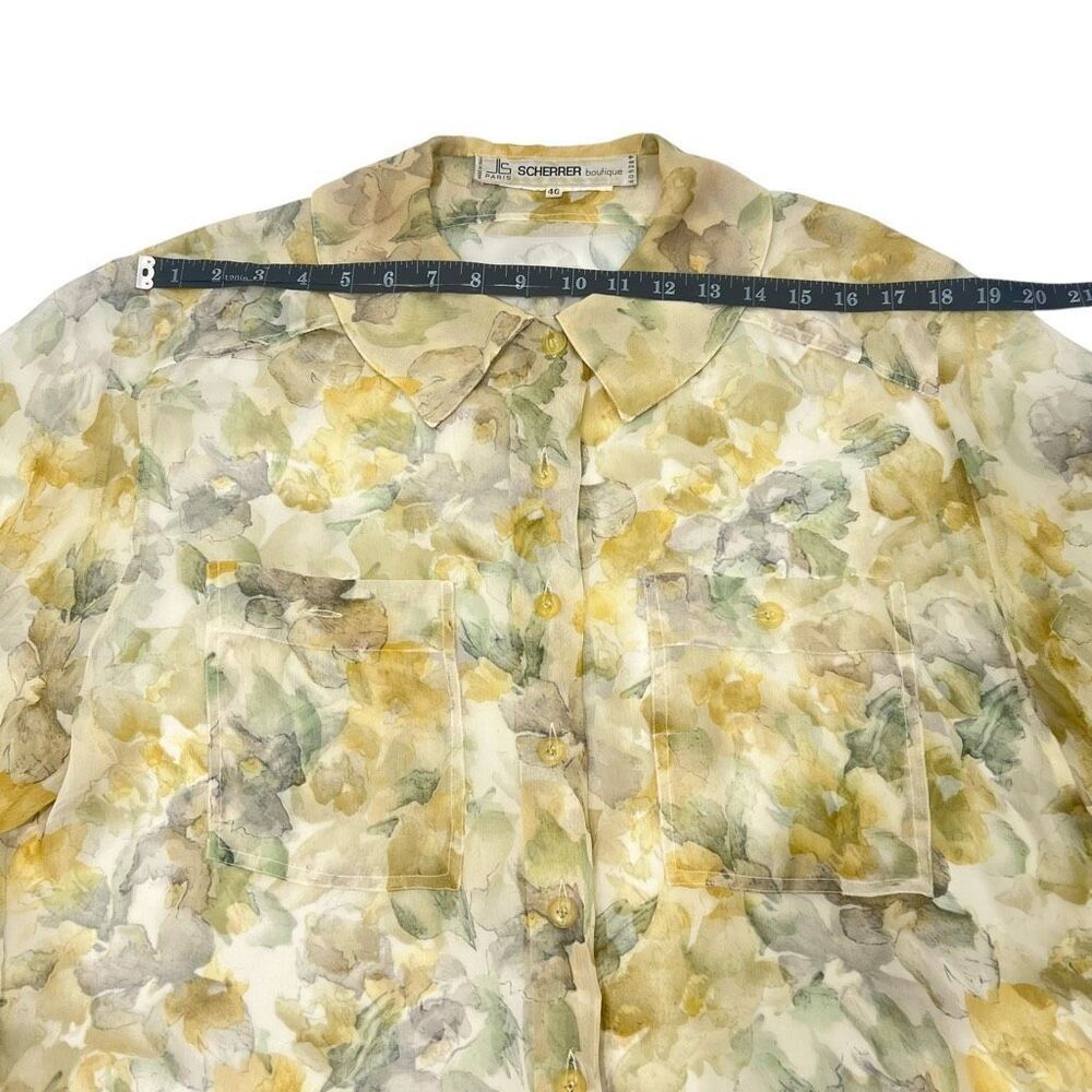 Jean-Louis Scherrer Women's Multicolor Floral Button Silk Blouse XLarge Vintage - Picture 11 of 12
